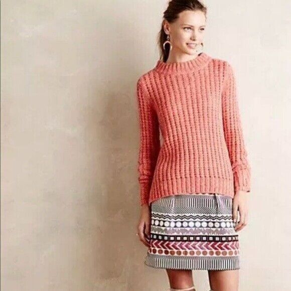 Anthropologie Sweaters - NWT New Anthropologie Field of Flowers Wool Blend Orange Sweater Size S